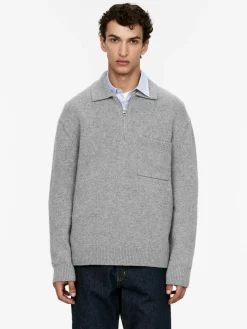 Knitted Wool Zip Polo Shirt
