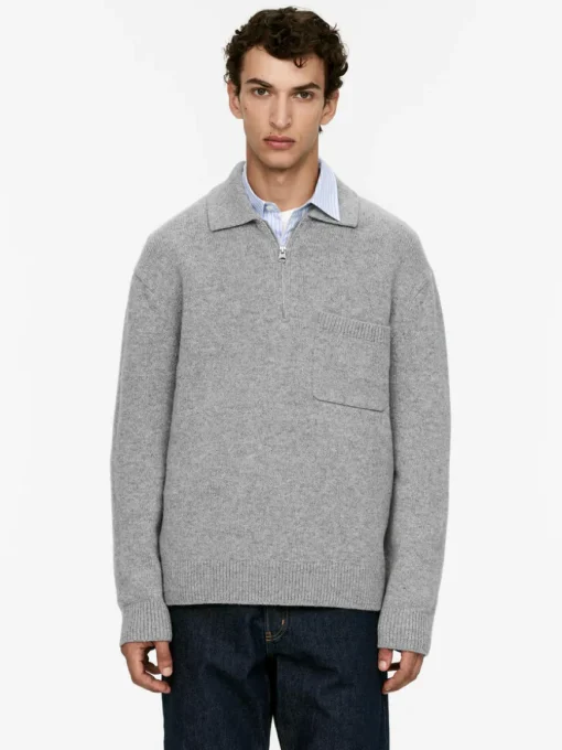 Knitted Wool Zip Polo Shirt
