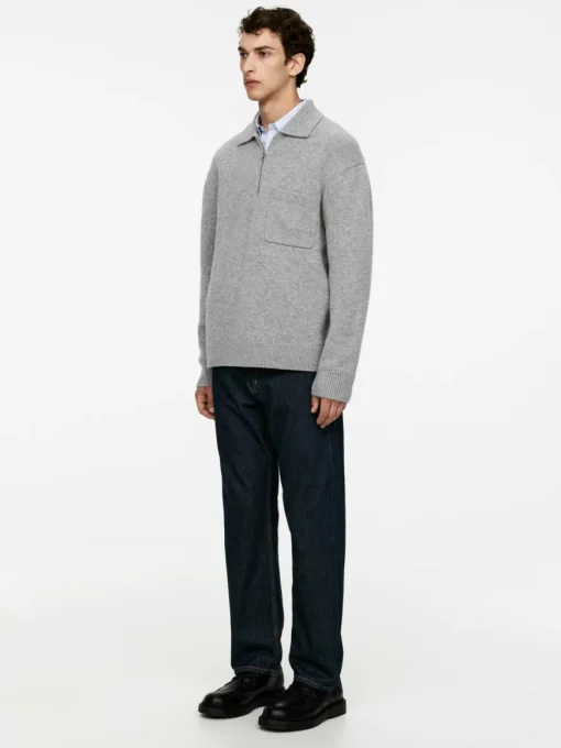 Knitted Wool Zip Polo Shirt