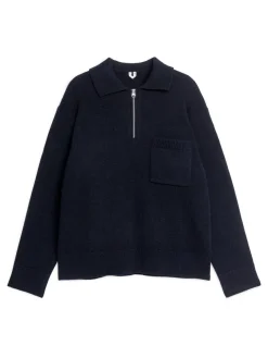 Knitted Wool Zip Polo Shirt