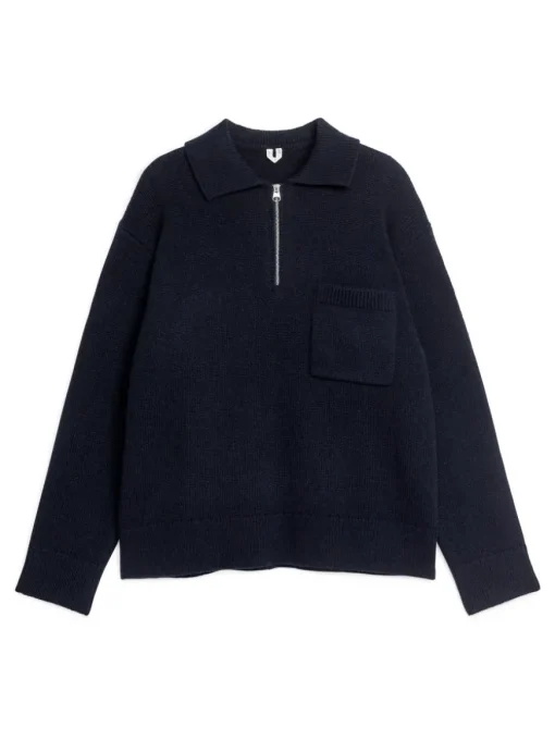 Knitted Wool Zip Polo Shirt