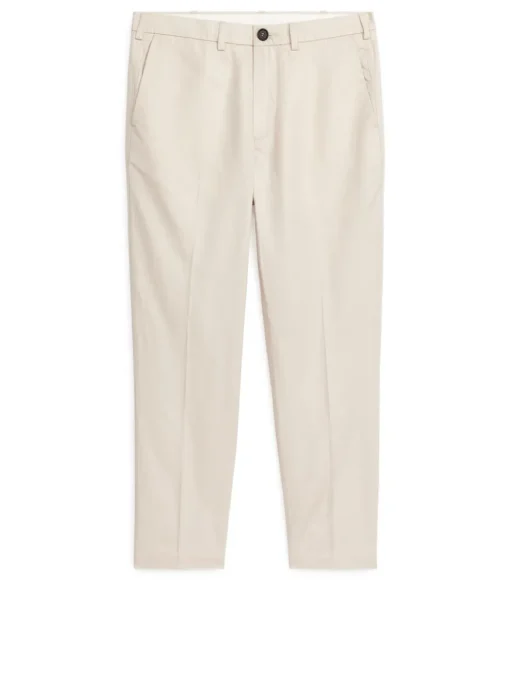 Regular Cropped Cotton-Linen Trousers