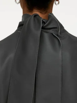 Scarf-Detail Leather Top